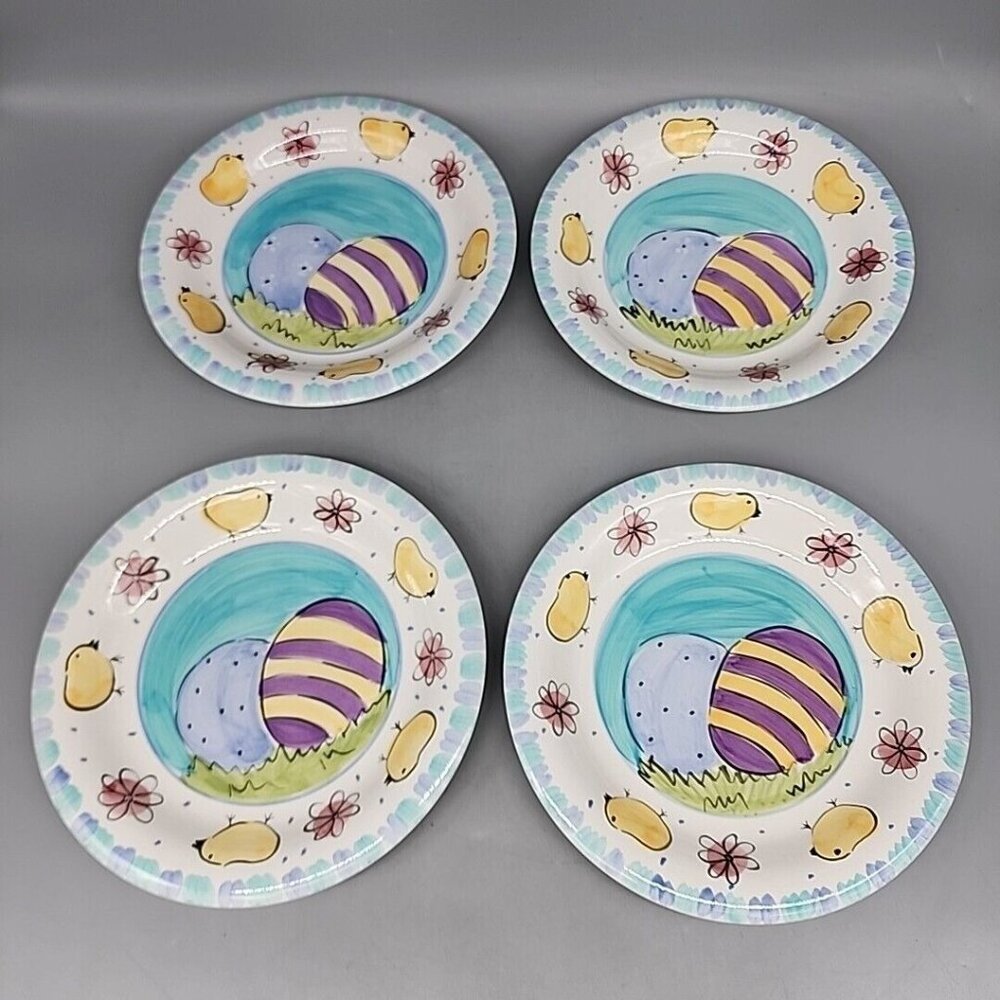 Hausenware Mary Jane Mitchell Easter/Spring Salad Plates Chick Eggs Set 4 8"